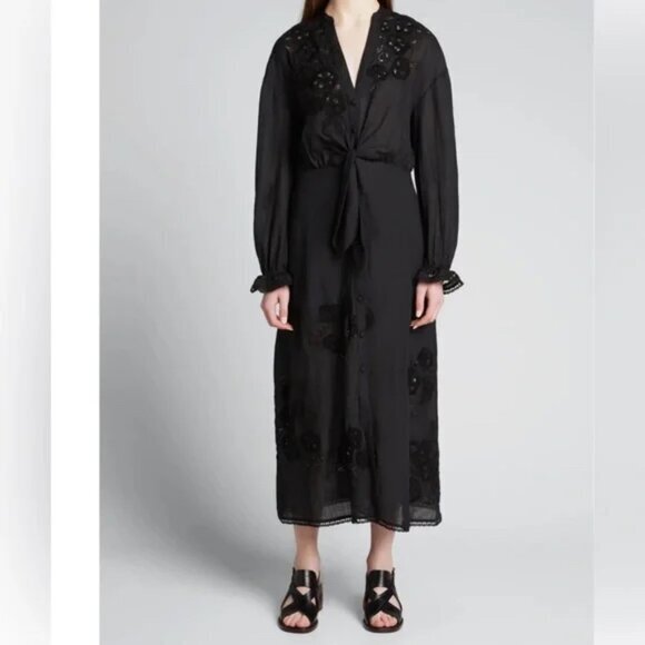Veronica Beard Trina Embroidered Midi Dress in Black Size 4 - Picture 1 of 10